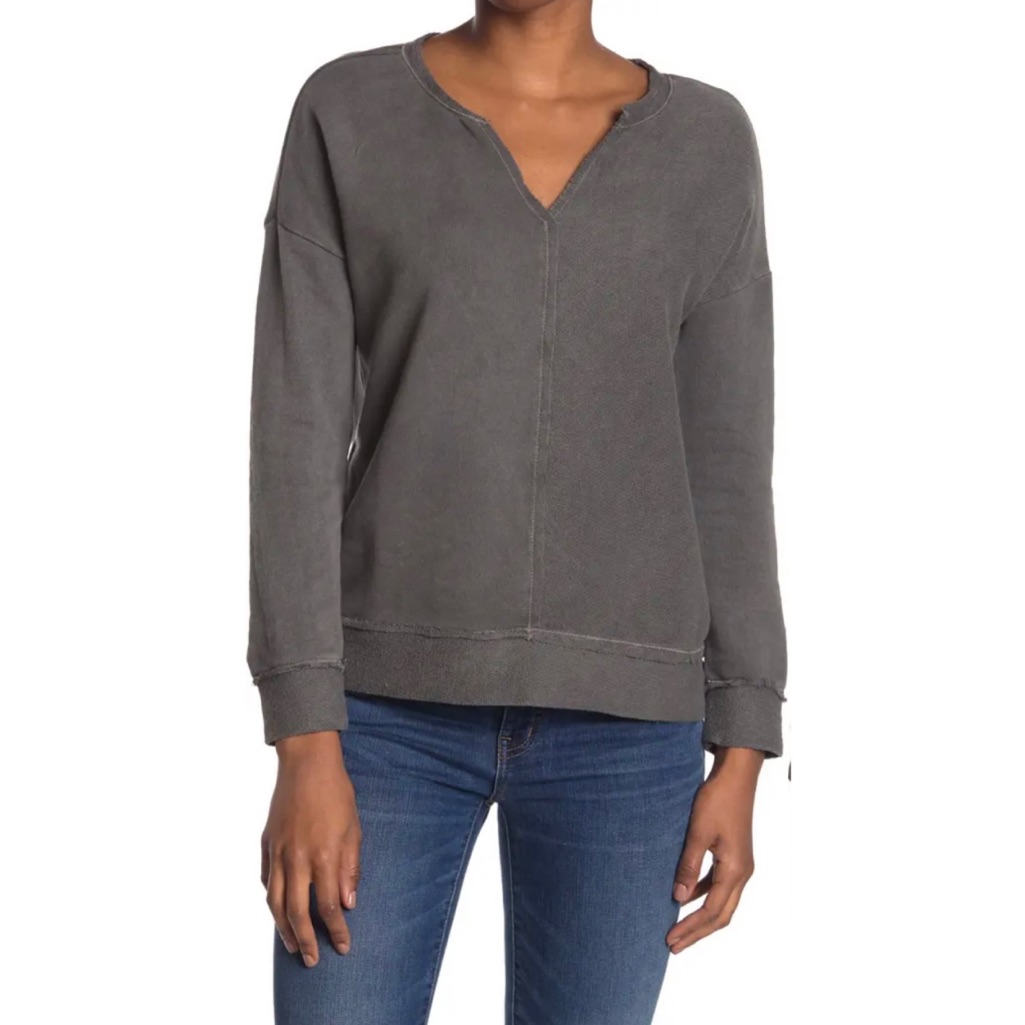 Susina | Split Neck Gray Pullover